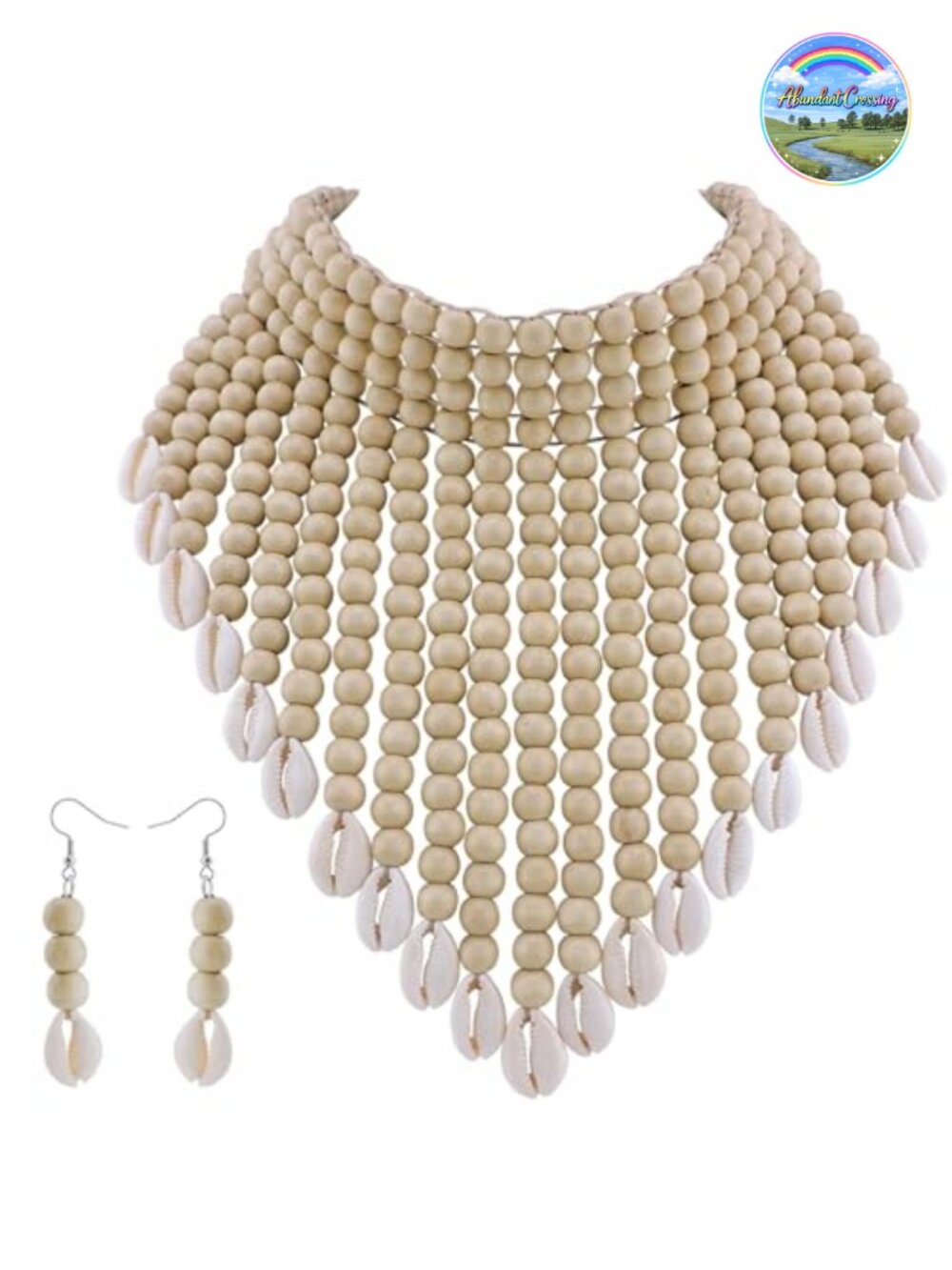 Boho Wooden & Acrylic Beaded Bib Statement Choker Necklace